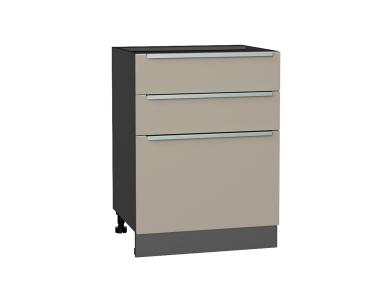 Шкаф нижний Фьюжн 600 с 3-мя ящиками Silky Grey / Graphite