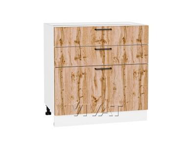 Шкаф нижний с 3-мя ящиками Флэт 800 Wotan Oak 2S / Белый