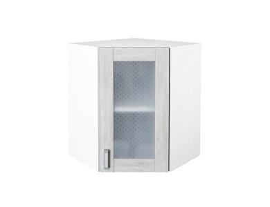 Шкаф верхний угловой со стеклом Лофт 590 Nordic Oak / Белый