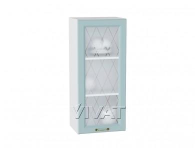 Шкаф верхний со стеклом Ницца 400Н Голубой / Белый
