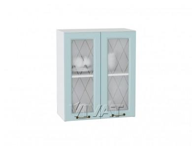 Шкаф верхний со стеклом Ницца 600 Голубой / Белый