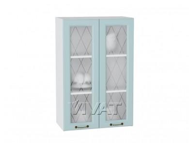 Шкаф верхний со стеклом Ницца 600Н Голубой / Белый