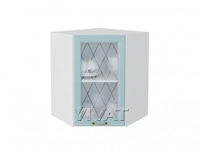 Шкаф верхний угловой со стеклом Ницца 590 Голубой / Белый