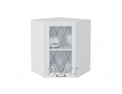 Шкаф верхний угловой со стеклом Ницца 590 Белый / Белый