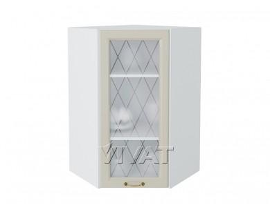 Шкаф верхний угловой со стеклом Ницца 590Н Агат / Белый