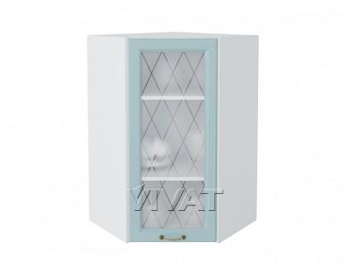 Шкаф верхний угловой со стеклом Ницца 590Н Голубой / Белый