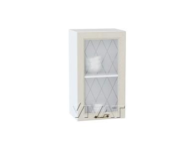 Шкаф верхний со стеклом Ницца 400 Дуб крем / Белый
