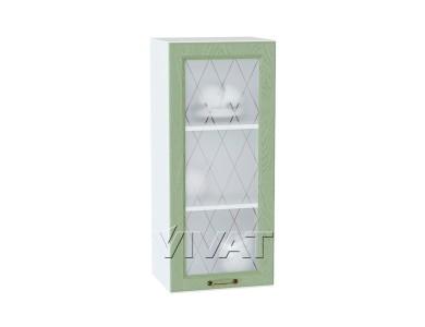 Шкаф верхний со стеклом Ницца 400Н Дуб оливковый / Белый