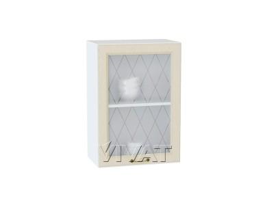 Шкаф верхний со стеклом Ницца 500 Дуб крем / Белый
