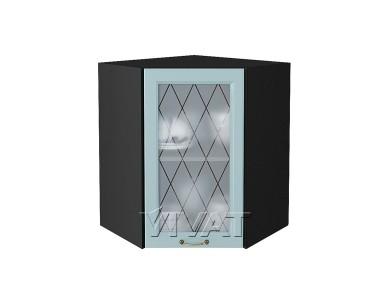 Шкаф верхний угловой со стеклом Ницца 590 Голубой / Graphite