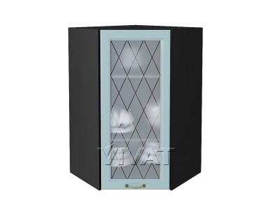 Шкаф верхний угловой со стеклом Ницца 590Н Голубой / Graphite