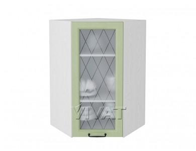 Шкаф верхний угловой со стеклом Ницца 590Н Дуб оливковый / Белый