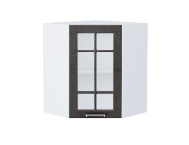 Шкаф верхний угловой со стеклом Прага 590 Венге Премиум / Белый