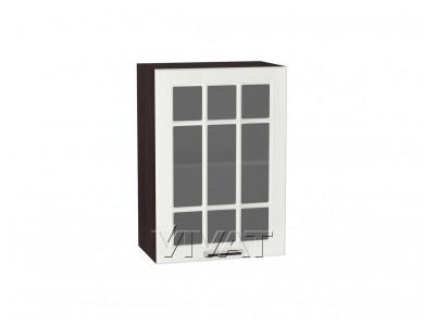 Шкаф верхний со стеклом Прага 500Н Белое дерево / Венге