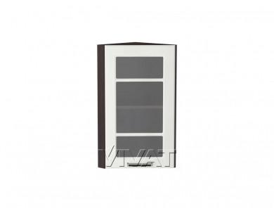 Шкаф верхний торцевой со стеклом Прага 300Н Белое дерево / Венге