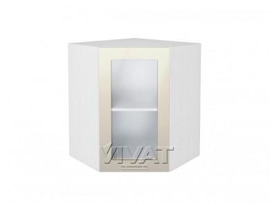 Шкаф верхний угловой со стеклом Валерия-М 600 Бежевый металлик / Белый
