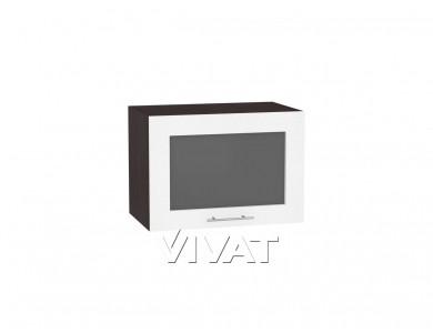 Шкаф верхний горизонтальный с увеличенной глубиной со стеклом Валерия-М 510 Белый металлик / Венге