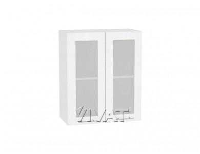 Шкаф верхний со стеклом Валерия-М 600Н Белый металлик / Белый