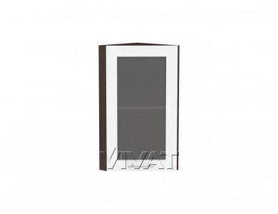 Шкаф верхний торцевой со стеклом Валерия-М 300 Белый металлик / Венге
