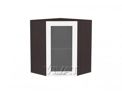 Шкаф верхний угловой со стеклом Валерия-М 590 Белый металлик / Венге