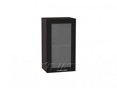 Шкаф верхний со стеклом Валерия-М 400 Чёрный металлик / Венге