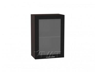 Шкаф верхний со стеклом Валерия-М 500Н Чёрный металлик / Венге