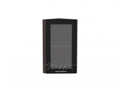 Шкаф верхний торцевой со стеклом Валерия-М 300Н Чёрный металлик / Венге