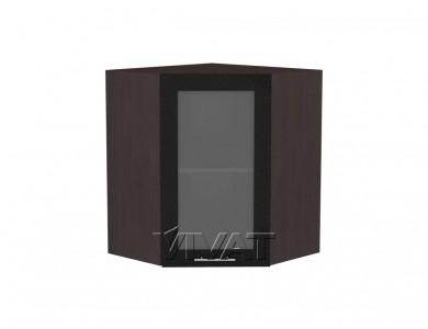 Шкаф верхний угловой со стеклом Валерия-М 590 Чёрный металлик / Венге