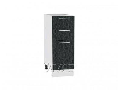 Шкаф нижний с 3-мя ящиками Валерия-М 300 Чёрный металлик дождь / Белый
