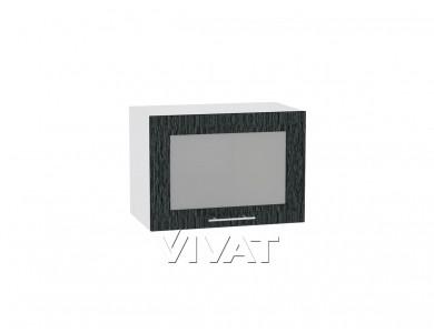Шкаф верхний горизонтальный с увеличенной глубиной со стеклом Валерия-М 510 Чёрный металлик дождь / Белый