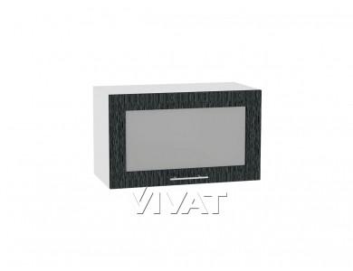 Шкаф верхний горизонтальный с увеличенной глубиной со стеклом Валерия-М 610 Чёрный металлик дождь / Белый