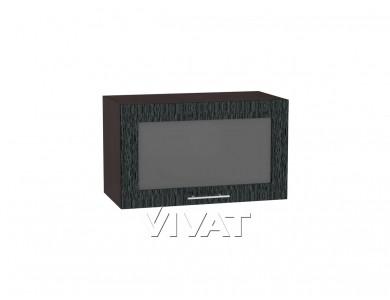 Шкаф верхний горизонтальный с увеличенной глубиной со стеклом Валерия-М 610 Чёрный металлик дождь / Венге