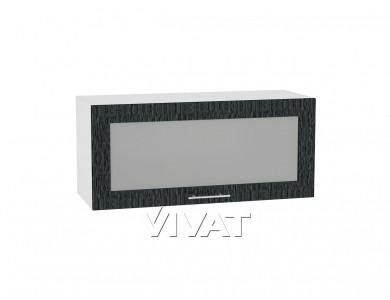 Шкаф верхний горизонтальный с увеличенной глубиной со стеклом Валерия-М 810 Чёрный металлик дождь / Белый
