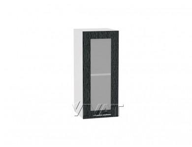 Шкаф верхний со стеклом Валерия-М 300Н Чёрный металлик дождь / Белый