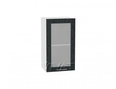 Шкаф верхний со стеклом Валерия-М 400Н Чёрный металлик дождь / Белый