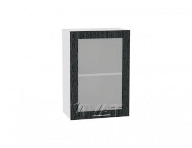 Шкаф верхний со стеклом Валерия-М 500Н Чёрный металлик дождь / Белый