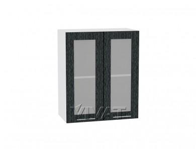 Шкаф верхний со стеклом Валерия-М 600Н Чёрный металлик дождь / Белый