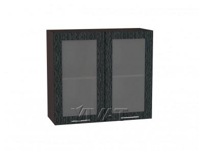 Шкаф верхний со стеклом Валерия-М 800Н Чёрный металлик дождь / Венге