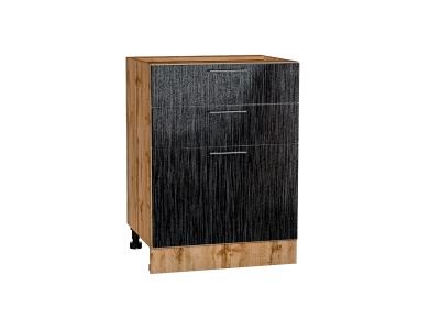 Шкаф нижний с 3-мя ящиками Валерия-М 600 Чёрный металлик дождь / Дуб Вотан