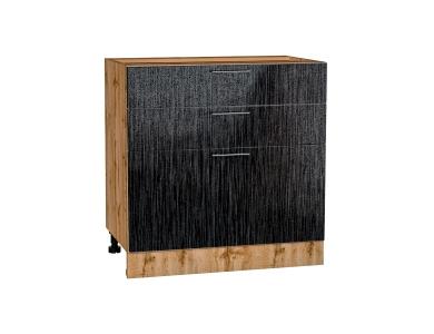 Шкаф нижний с 3-мя ящиками Валерия-М 800 Чёрный металлик дождь / Дуб Вотан