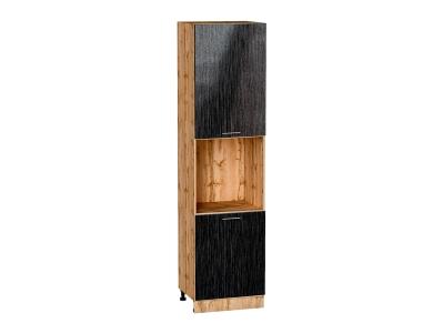 Шкаф пенал под бытовую технику Валерия-М 600Н (для верхних шкафов 920) Чёрный металлик дождь / Дуб Вотан