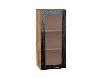 Шкаф верхний со стеклом Валерия-М 400Н Чёрный металлик дождь / Дуб Вотан