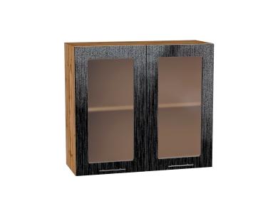 Шкаф верхний со стеклом Валерия-М 800 Чёрный металлик дождь / Дуб Вотан