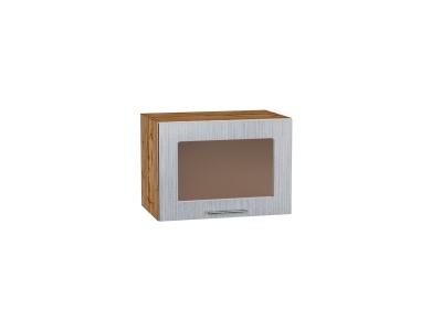Шкаф верхний горизонтальный со стеклом Валерия-М 500 Серый металлик дождь светлый / Дуб Вотан