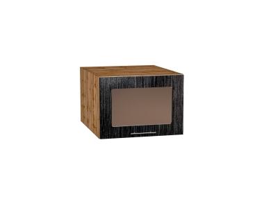 Шкаф верхний горизонтальный с увеличенной глубиной со стеклом Валерия-М 510 Чёрный металлик дождь / Дуб Вотан