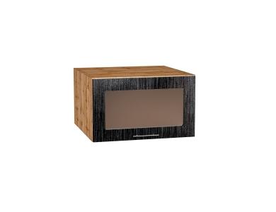 Шкаф верхний горизонтальный с увеличенной глубиной со стеклом Валерия-М 610 Чёрный металлик дождь / Дуб Вотан