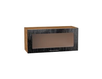 Шкаф верхний горизонтальный со стеклом Валерия-М 800 Чёрный металлик дождь / Дуб Вотан
