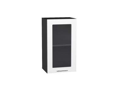 Шкаф верхний со стеклом Валерия-М 400 Белый металлик / Graphite