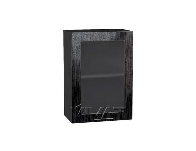 Шкаф верхний со стеклом Валерия-М 500 Чёрный металлик дождь / Graphite