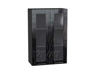 Шкаф верхний со стеклом Валерия-М 600Н Чёрный металлик дождь / Graphite